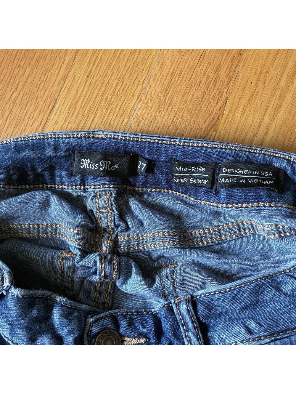 Miss Me Blue Mid-Rise Super Skinny Stretch Jeans Women’s Size 27 Pants Y2K Denim - Picture 4 of 8